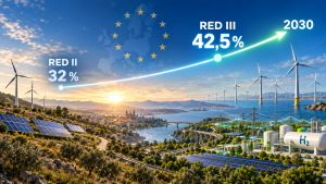 Instalaciones de energía renovable representando el nuevo objetivo del 42,5% de la Directiva RED III