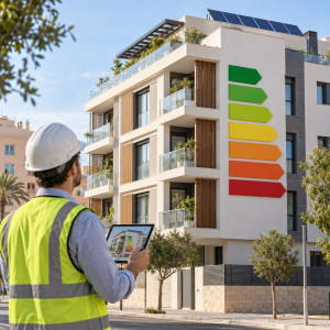 Etiqueta de certificación energética de un edificio conforme al Real Decreto 390/2021